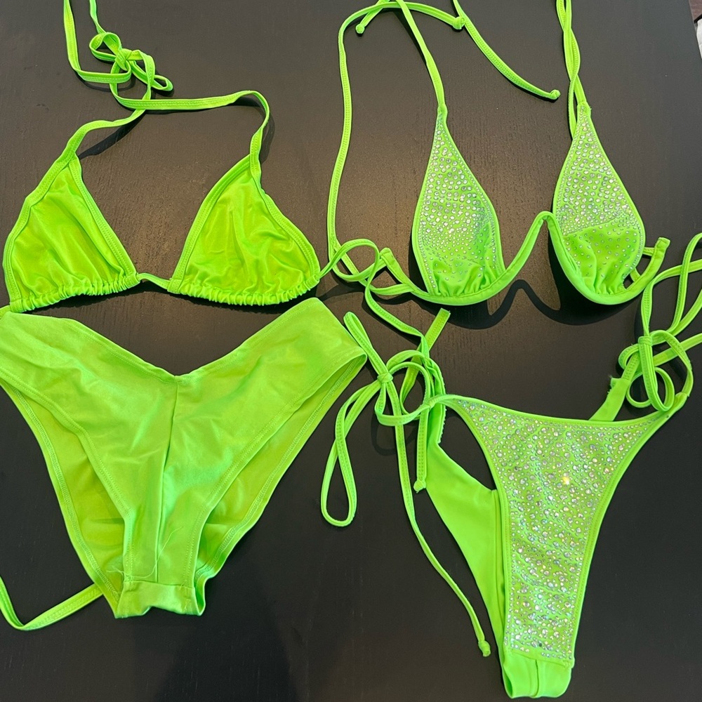 Neon Green Exotic Dancer Bikini Set - Stripper Outfit Bundle